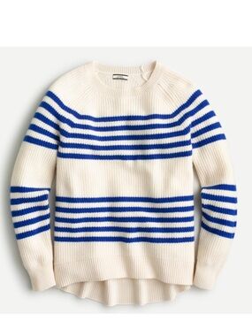 J. Crew  cashmere Cream Ribbed Crewneck Sweater with Blue Stripes
